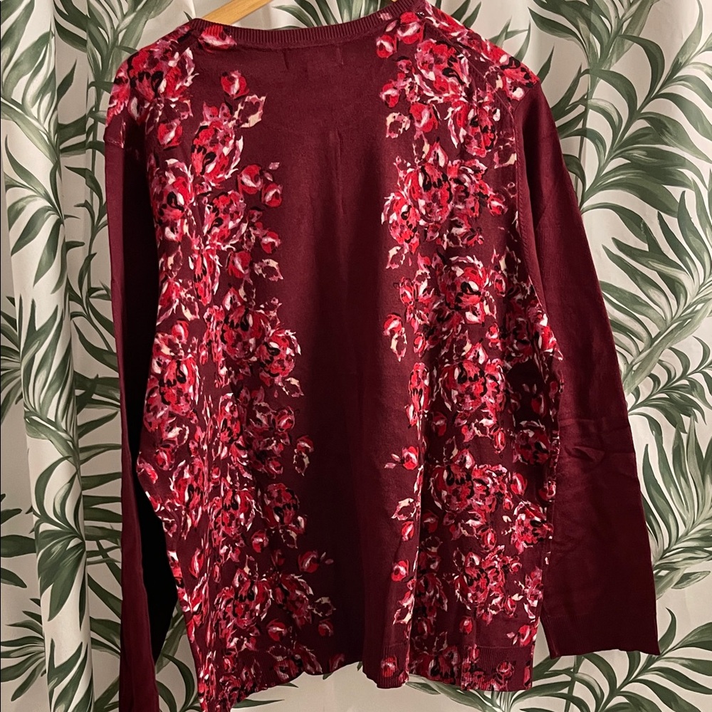 Karen Scott Burgundy Floral Cardigan - Picture 3 of 3
